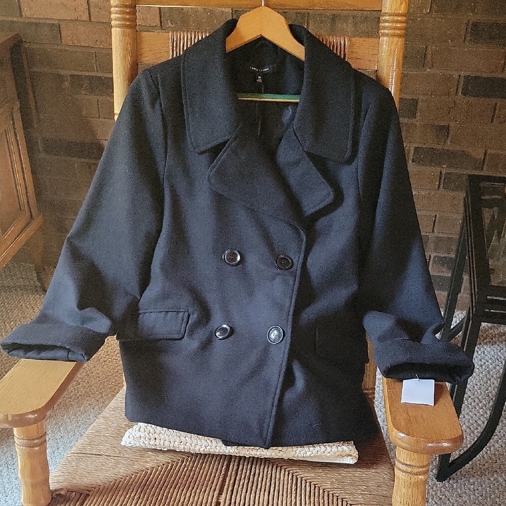 Larry Levine black double-brested peacoat, size M